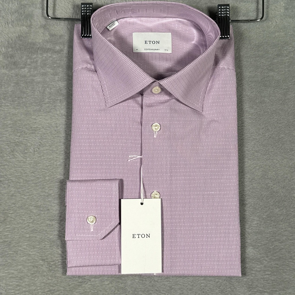 Eton Shirt Mens 16.5 42 Pink Geometric Contemporary Dress Long Sleeve Cotton